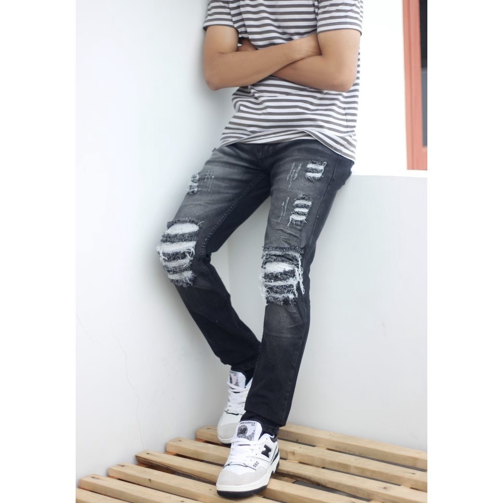 GEVAR Celana Jeans Ripped Sobek Tidak Tembus
