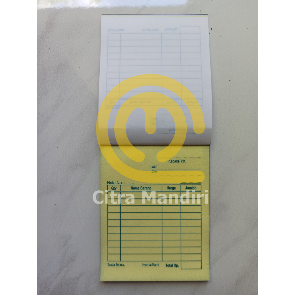 

NOTA MINI 2 PLY, NOTA NCR, UKURAN SEPERDELAPAN FOLIO, NOTA LANGSUNG TEMBUS