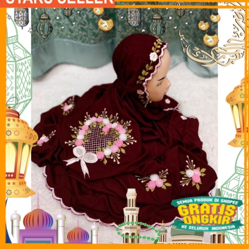 Mukena Terusan Lajuran Anak Rayon Bordir Tile Timbul Cantik (PRODUKSI SENDIRI)/ Pink Dusty Fanta Mer