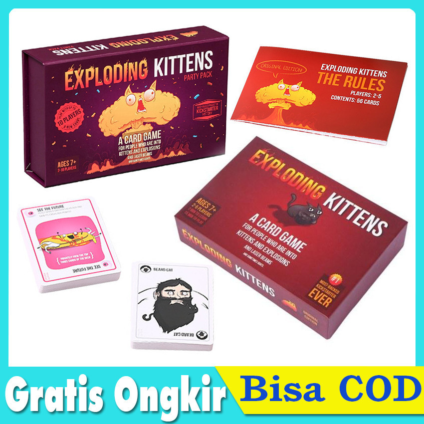 Exploding Kittens: Party Pack Kitten Board Game Card Games Permainan Kartu Sederhana untuk Anak-Anak