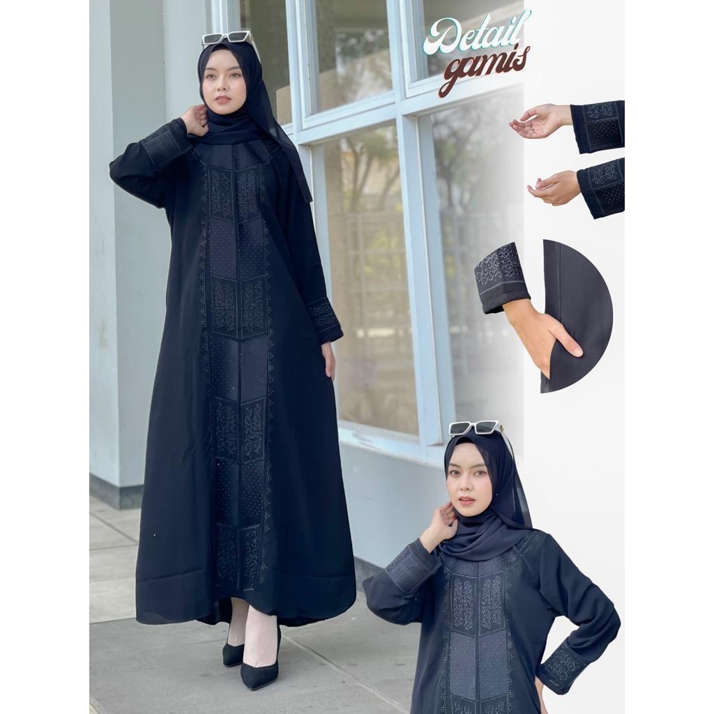 Gamis Hitam Abaya Bordir Asli payet swarovski Jetblack Premium Gamis arab Exclusive