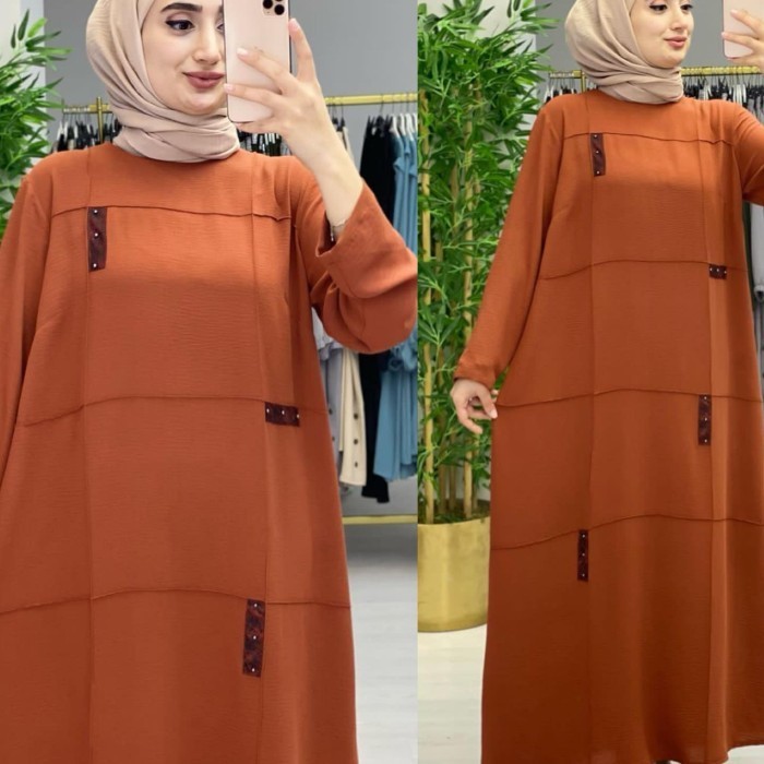 *BEST SELLER*- gamis turki livea jumbo LD 110 120 130 140 150 cringkle simple mewah - hazelnut, 110c