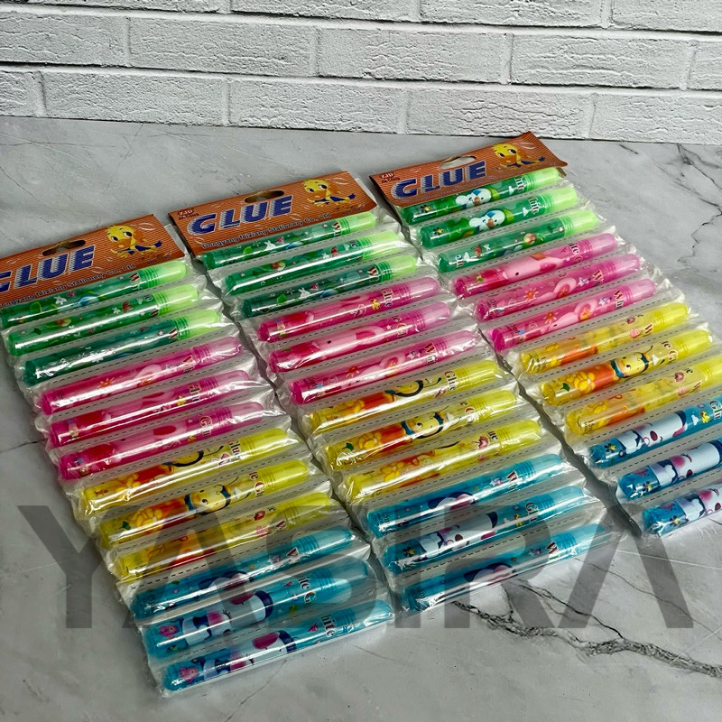 

( 175 Gram SATU RENTENG 12 PCS ) Water Glue / Lem Kertas Cair Karakter Lucu Fancy 15ml