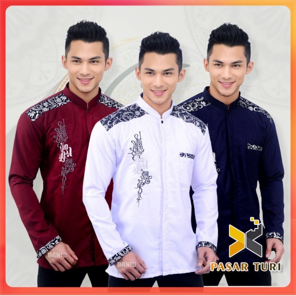 Baju koko pria dewasa putih lengan panjang busana muslim lengan pendek