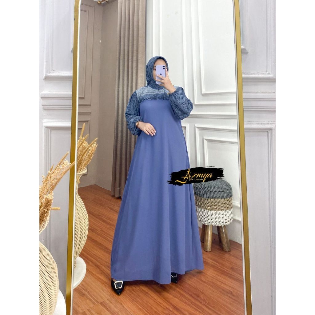 ELLENA SET Hijab Segiempat Dress Bahan Ceruty Babydoll Motif - Gamis Setelan Jilbab- Kinanhijabstore