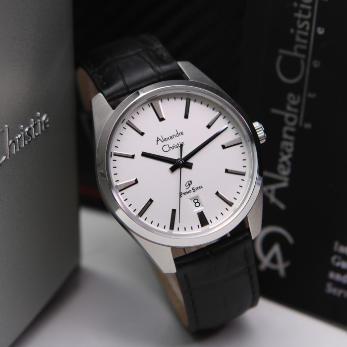 JAM TANGAN PRIA ALEXANDRE CHRISTIE AC 1035 SILVER BLACK KULIT. ORI