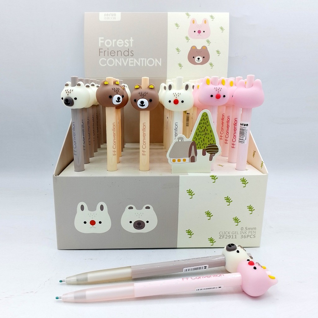 

SOFUN BALLPOINT CLICK GEL ZF2911-1 - Bolpen Pulpen Pena Gel Cetek Fancy Karakter Motif Forest Friends
