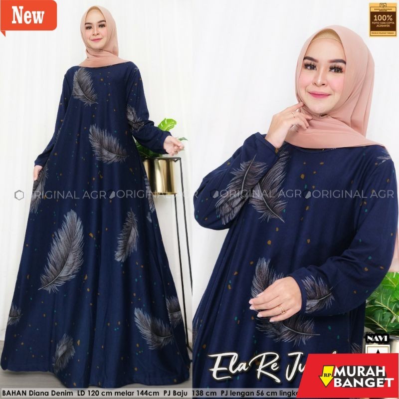 baju lebaran ala Timur Tengah- ELARE ORI BY AGR GAMIS WANITA TERBARU DIANA DENIM MAXY PREMIUM IMPORT