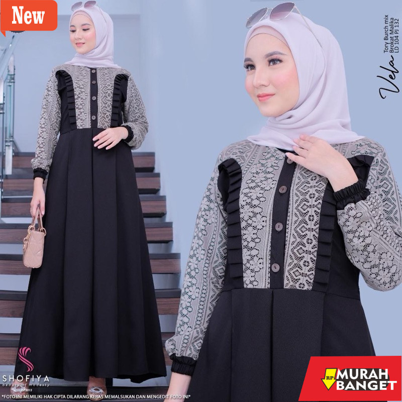 Gamis pesta- GAMIS VELA DRESS CRINKLE RENDA BROKAT PREMIUM IMPORT JUMBO LD 120 TERLARIS 2024