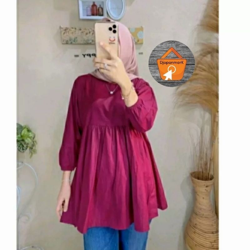 Maura Blouse Atasan Wanita Bahan Rayon Twill Tunik Midi Dress Remaja Muslim Terbaru Kekinian Casual 