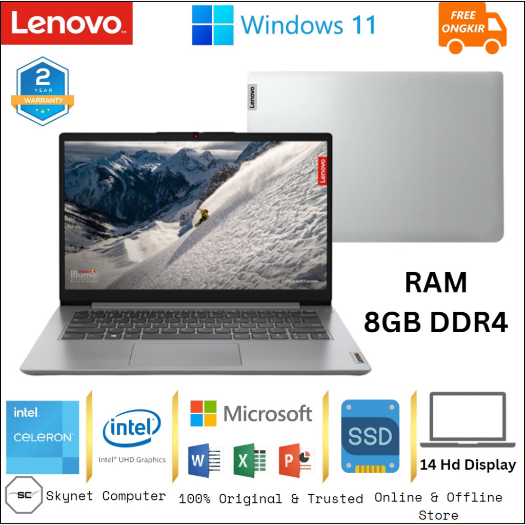 LAPTOP LENOVO IDEAPAD SLIM 1 INTEL N4020 RAM16GB SSD512GB 14 HD WINDOWS 11 OFFICE 2021 ORIGINAL