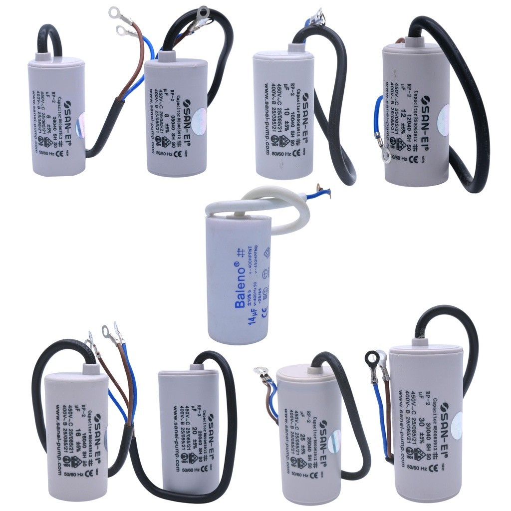 Kapasitor Bulat 2 kabel  Mesin Cuci 450V Capasitor Pompa Air Kabel 450 v ukuran pilih 6 8 10 12 14 1