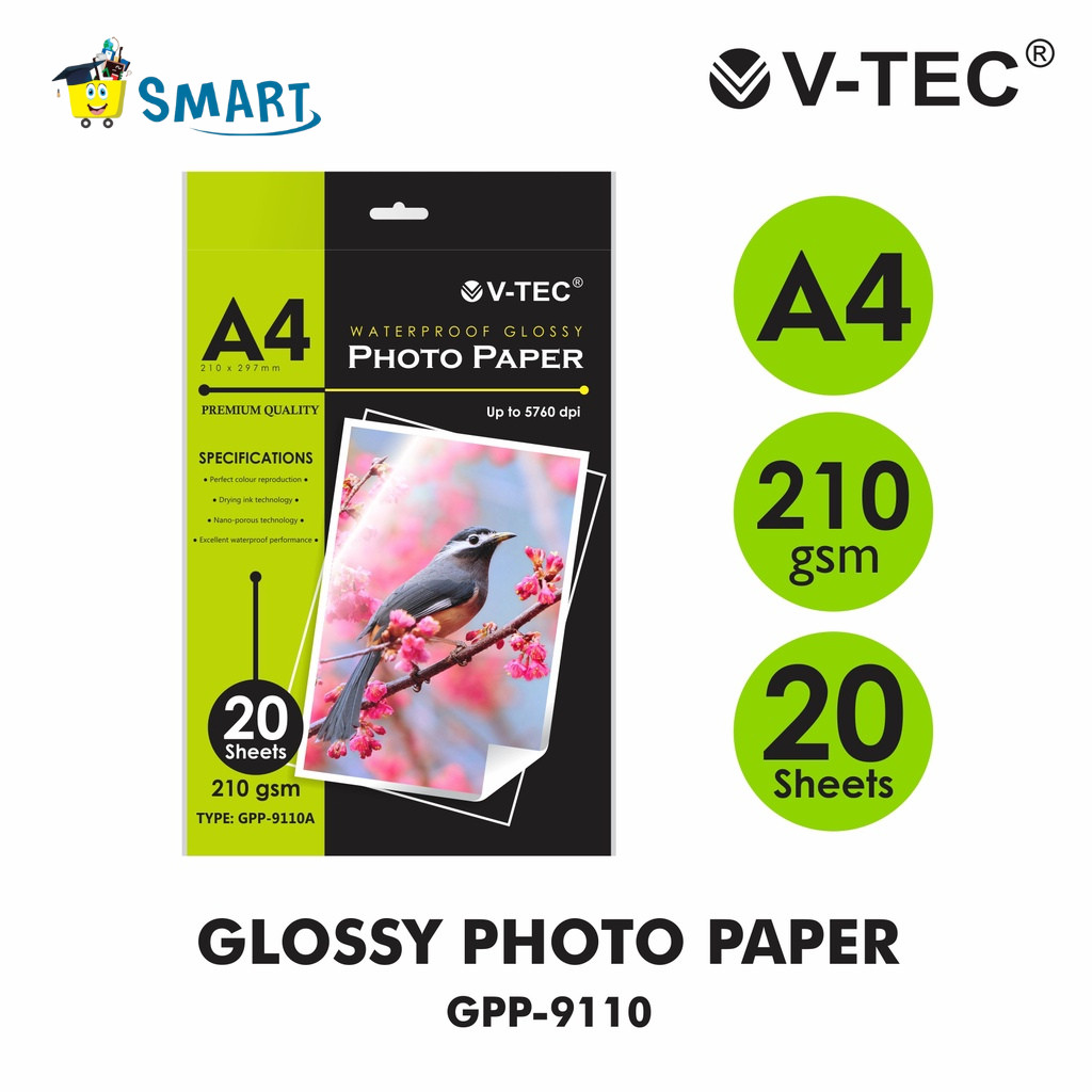 

V-TEC GLOSSY PHOTO PAPER A4 210GSM