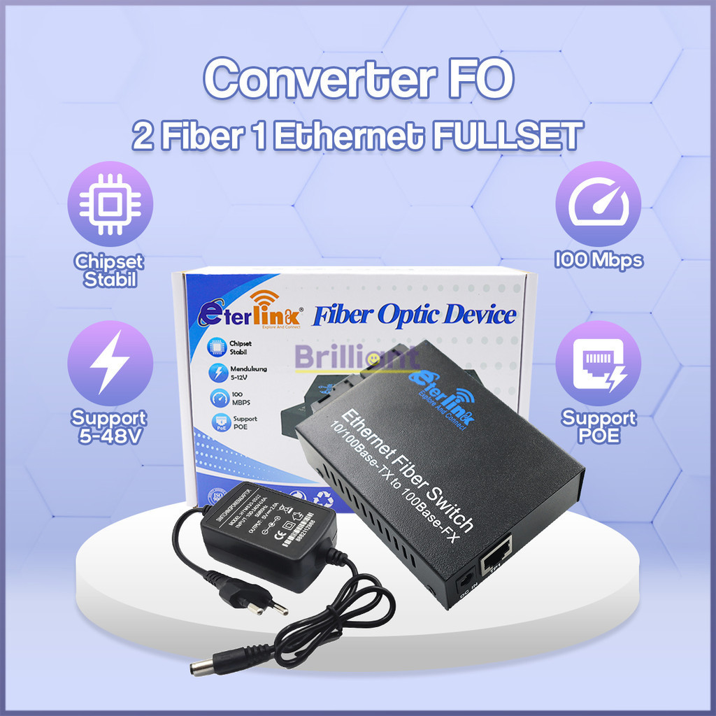 [Bisa Bayar ] Fiber Optic Media Converter 2 Fiber 1 Ethernet Fullset Eterlink