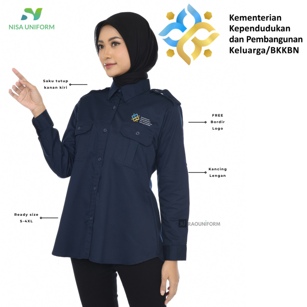 GT65R Seragam BKKBN 2025 Terbaru/Baju Dinas PDL BKKBN Saku Tutup/Seragam BKKBN Bordir Nama/Kemeja BK