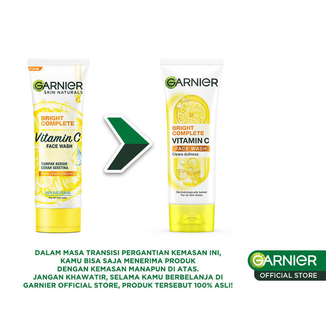 (PAKET HEMAT ISI 2) Garnier Bright Complete Vitamin C Brightening Face Wash Skin Care - 100ml x 2 (S