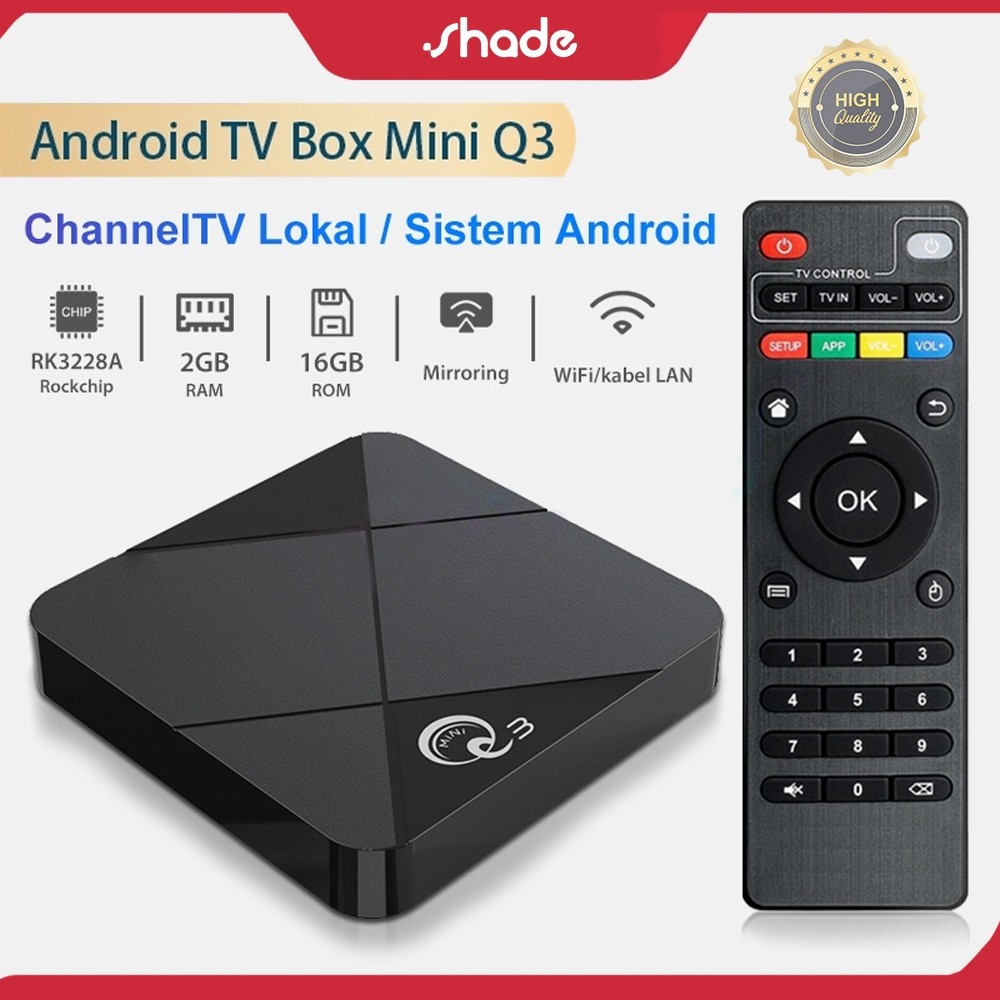 SHADE Android Tv Box MiniQ3 Ram 2gb Rom 16gb Android 9 Wifi 2.4G 4K Ultra HD Smart Tv Box Unlock Tv 