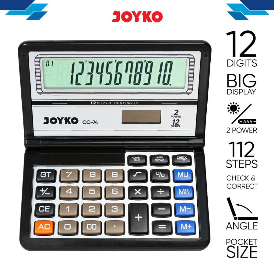 

JOYKO CC-74 CHECK & CORRECT CALCULATOR 12 Digit - Kalkulator Lipat Saku & Meja BIG DISPLAY