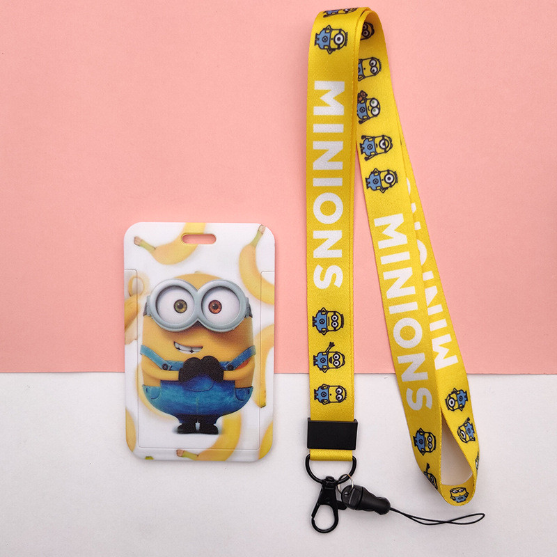 

Minions Id Card Holder Keychain Plastic Business Badge Holder with Lanyard Organizer Clip Holder Office Supplies Kids Pendant