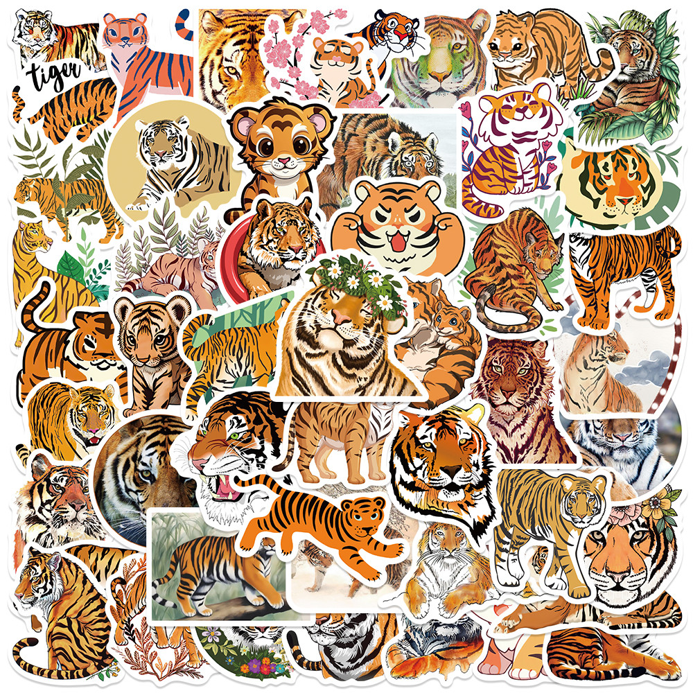

50pcs Funny Tiger Stickers Cute Cartoon Animals Decals For Kids Laptop Luggage Skateboard Bicycle Scrapbook Children Toy Sticker