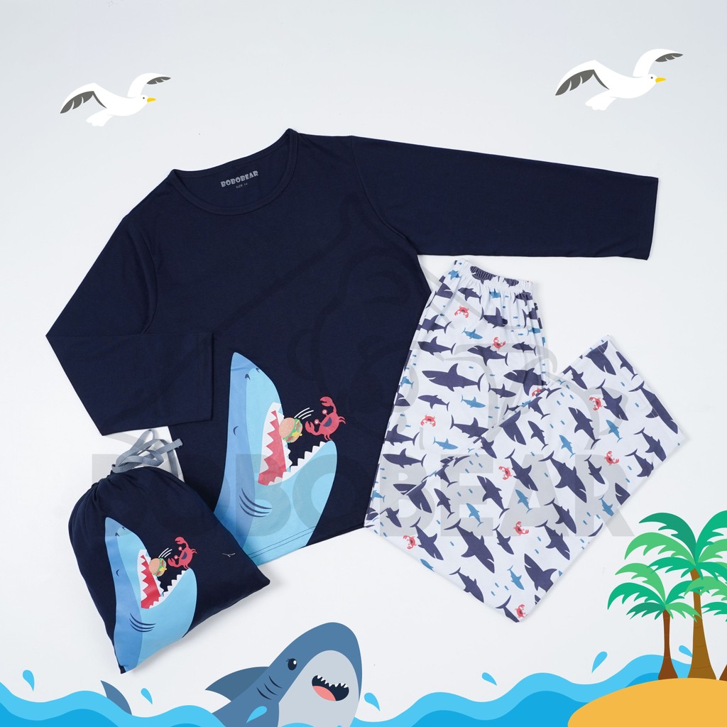 Bobobear Setelan Baju Tidur Piyama Anak Laki Hungry Shark