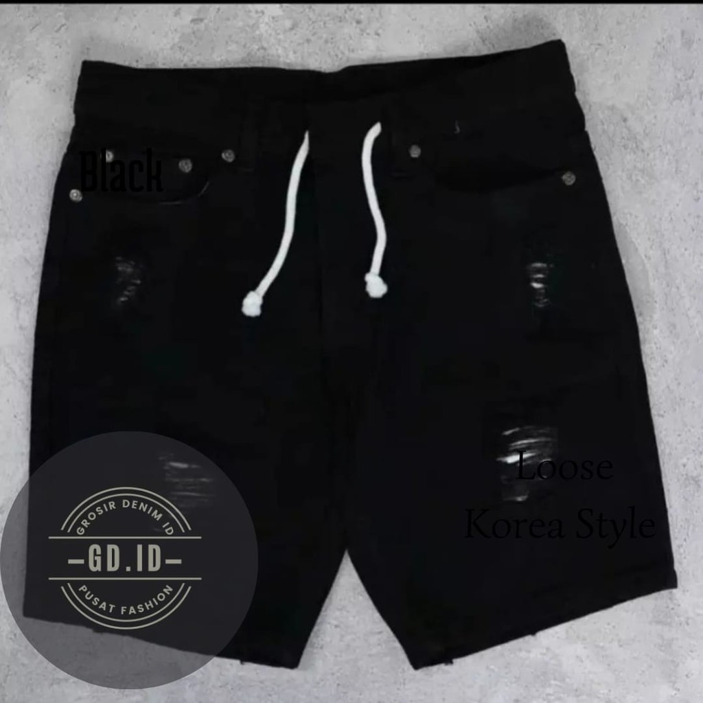 GD.ID Celana Pendek Pria Sobek Keren Distro Robek Boardshot Ori Boardshot - Biru Muda - Hitam jeans 
