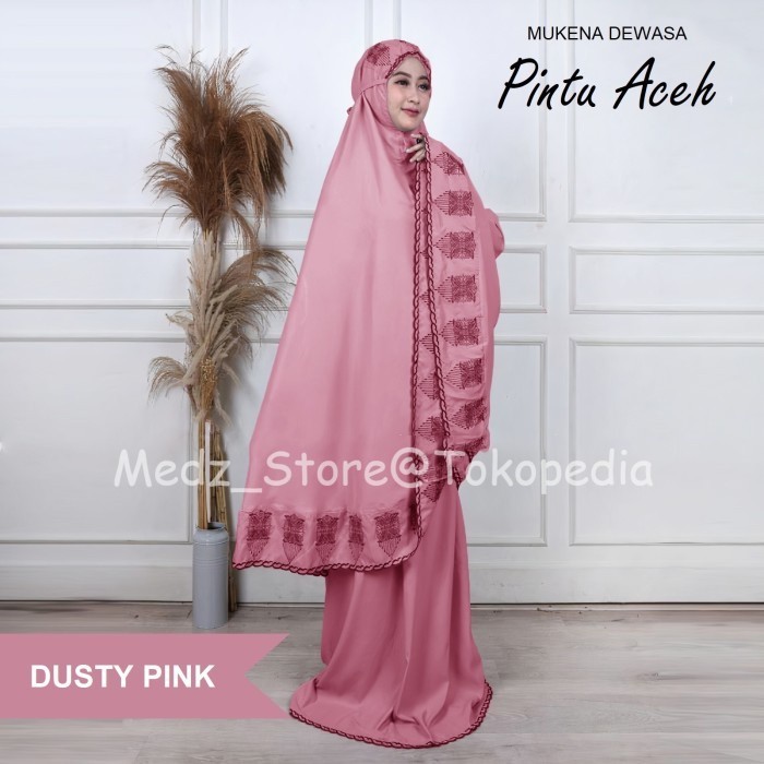 PROMO MUKENA DEWASA Medz Store Mukena Dewasa Khadijah Bordir Motif Pintu Aceh - Dusty Pink PUTIH KAT