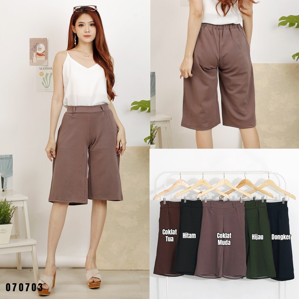 [BISA COD] Celana Bahan Pendek Kulot 3/4 Pinggang Karet Belakang Scuba Tebal Halus All Size Wanita R