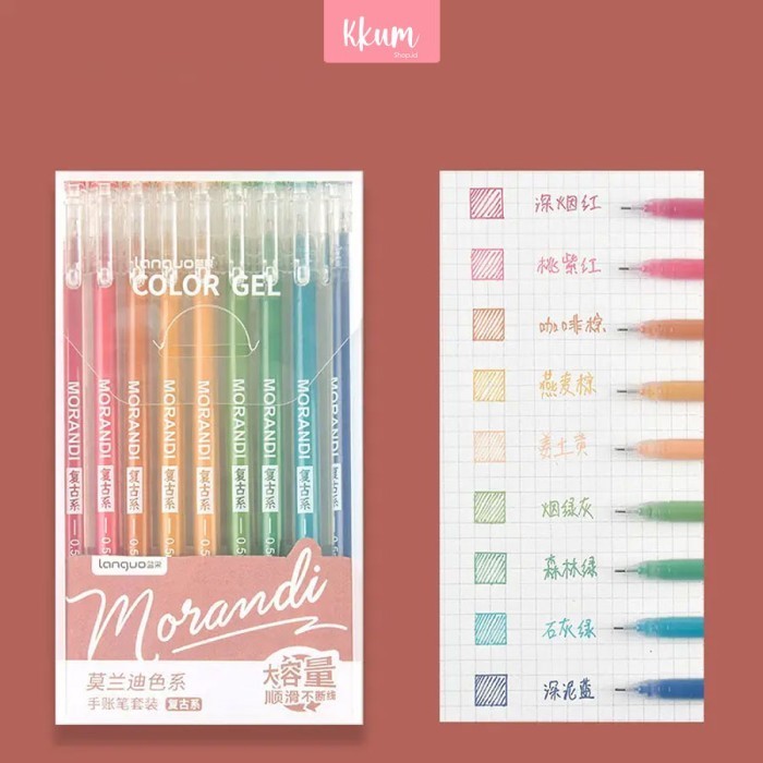 

PROMO!! -9 PCS Gel pen set colors/ Colorful pulpen warna cute morandi - B MOTIF