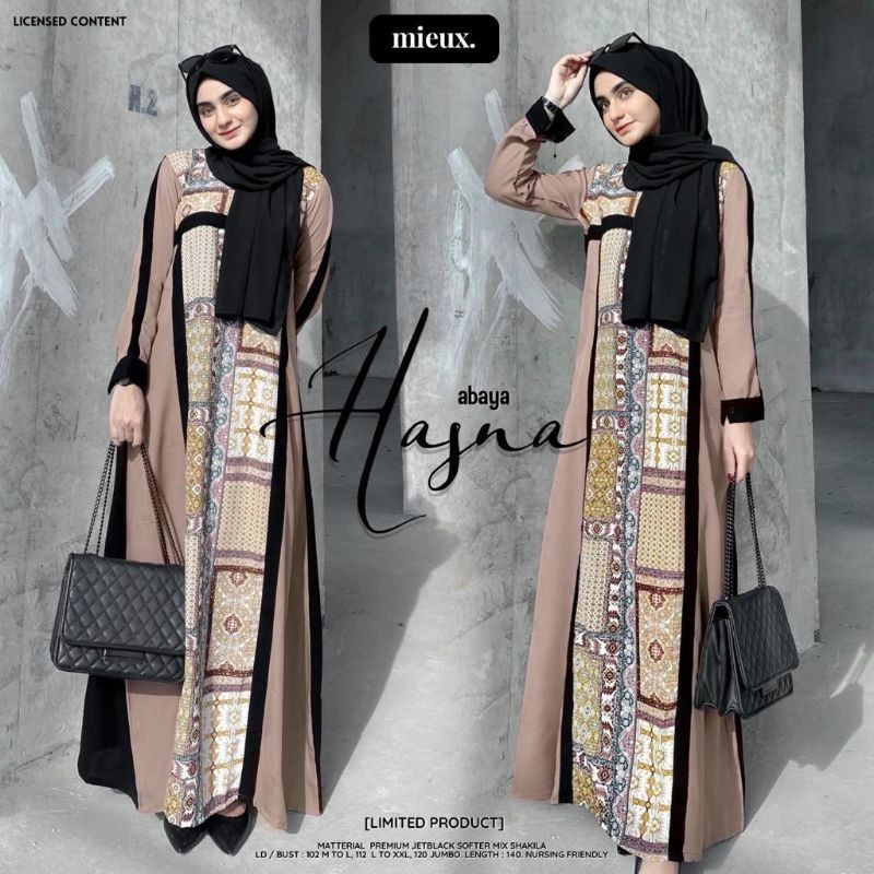 HASNA ABAYA DRESS JETBLACK KOMBINASI BY MIEUX