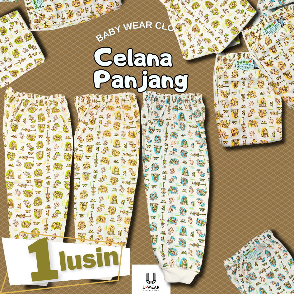 [1 Lusin] Celana Panjang Bayi Putih Motif Print Newborn SNI