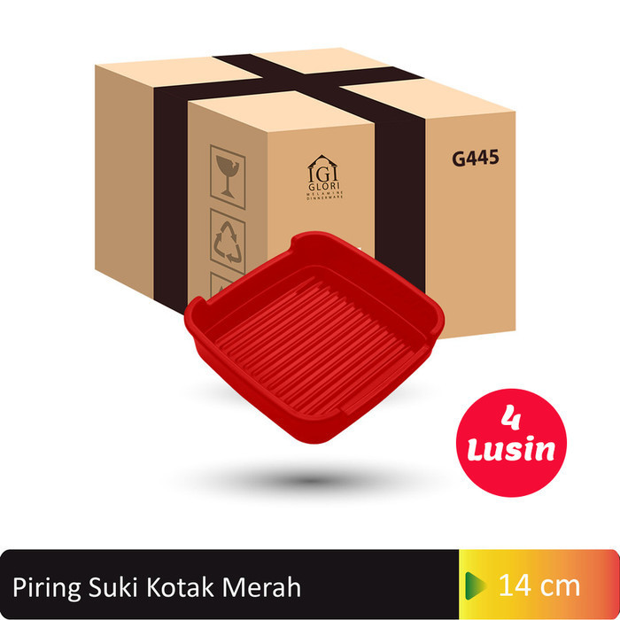 Glori Melamine Piring Suki kotak 14cm Piring makan 1 dus 4 lusin G445 - Putih