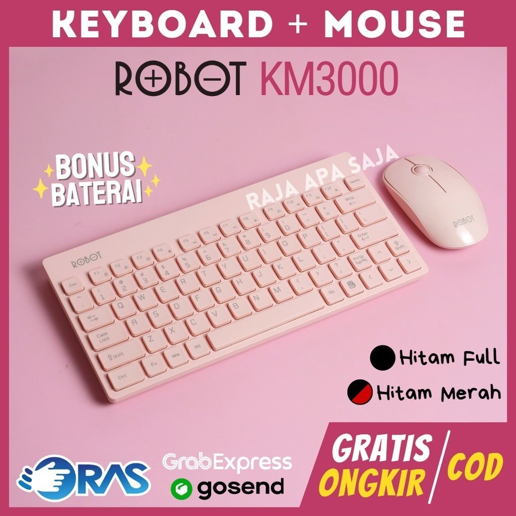OK KEYBOARD MOUSE ROBOT WIRELESS - Keybord Mose Gaming Laptop PC Komputer Pink Cewek Perempuan