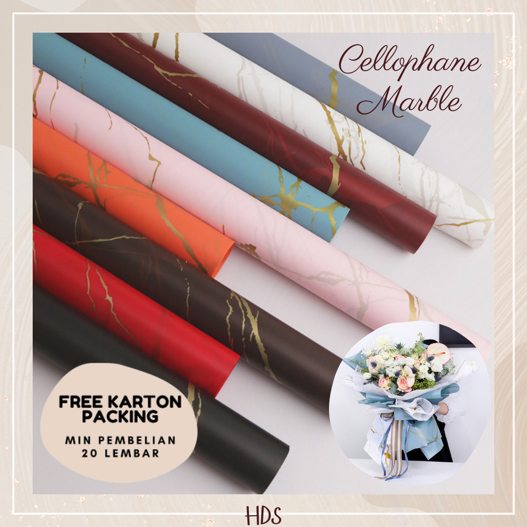 

[20 LEMBAR] CELLOPHANE FLOWER WRAPPING PAPER FLORIST GOLDEN MARBLE KERTAS BUKET MOTIF MARMER EMAS BUNGA