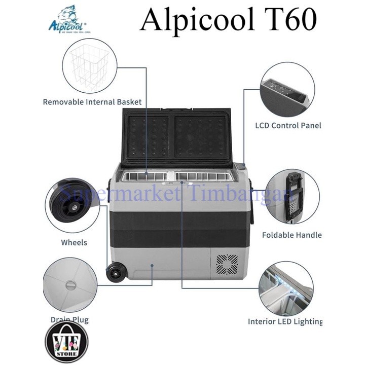 Alpicool T60/Kulkas Portable/Mini Freezer/Kulkas Mobil/Kulkas Mini/Kulkas Tempat Vaksin/Kulkas Campi