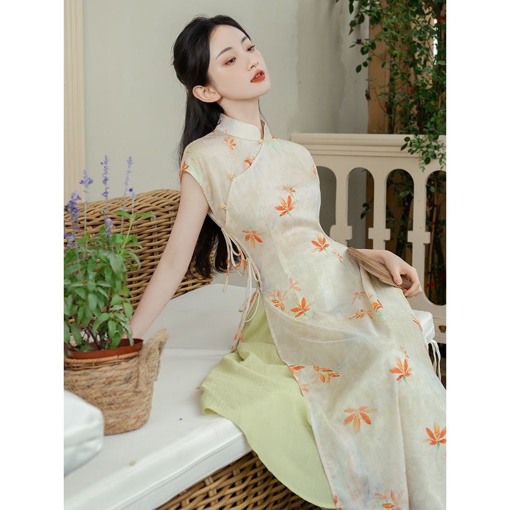 New slim waisted cheongsam dress two-piece set for women