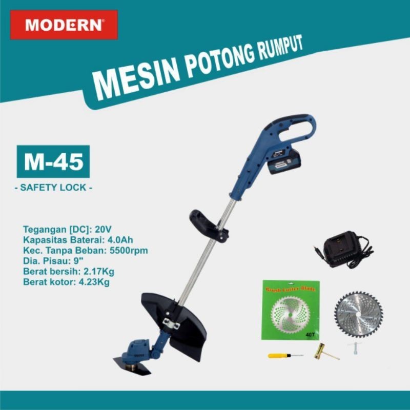 Mesin potong rumput Modern M-45 potong rumput cordless Brushless 1 baterai 20V Banjarmasin