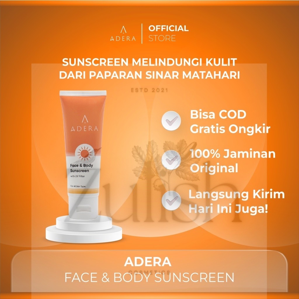 Skincare Paket Adera- Daily Face &amp; Body Sunscreen with UV Filter Melembabkan dan Melindungi Kulit Dari Paparan Sinar Matahari 100% Original Bergaransi Asli