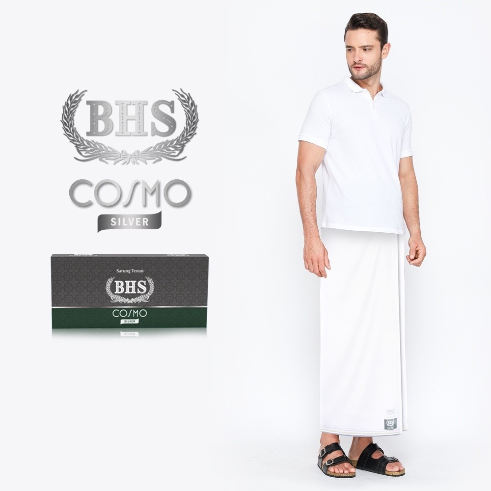 DISKON Sarung BHS Cosmo Silver Warna Putih Polos