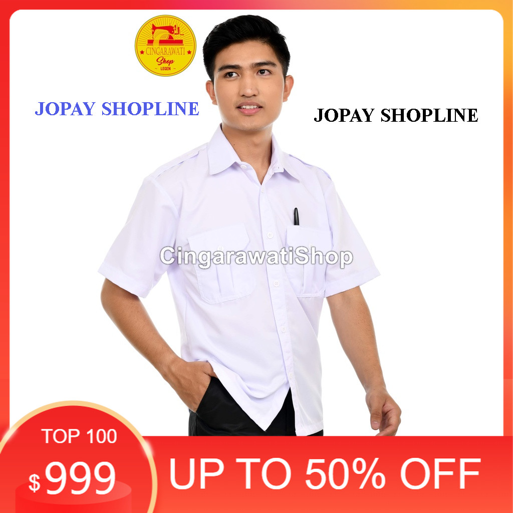 JOPAY Baju PDH Putih Pns Kemeja Putih Dinas Pria Baju Putih Pemda Lengan Pendek Baju Pdl putih Polos