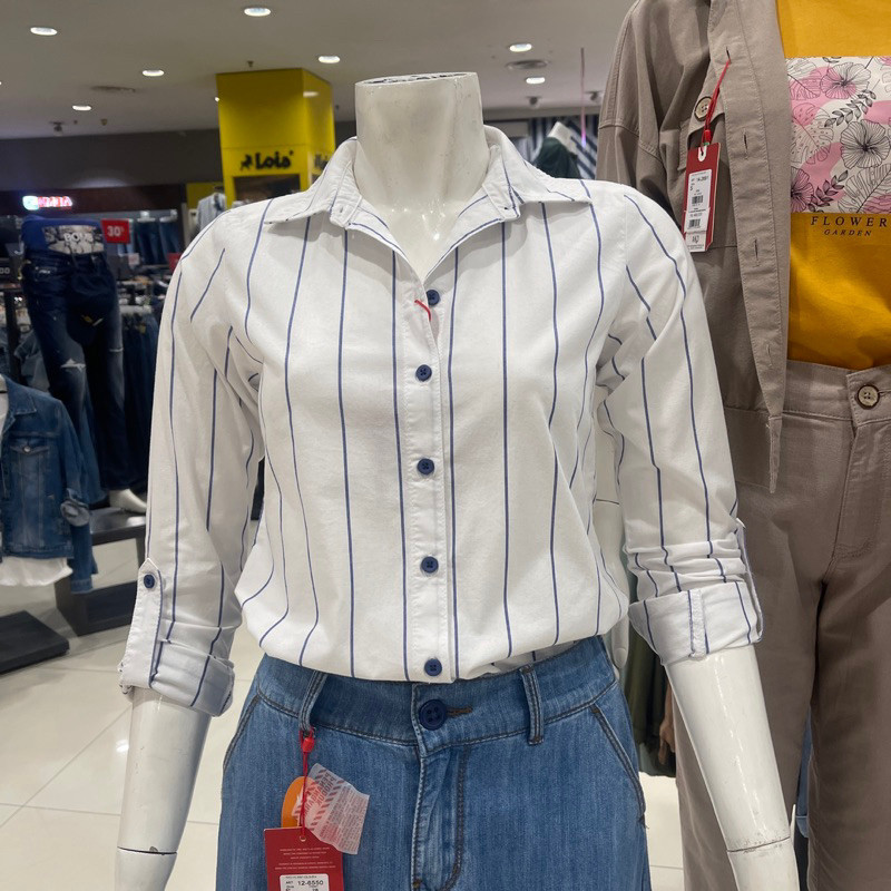 Kemeja wanita salur putih AKO (S-XXL)