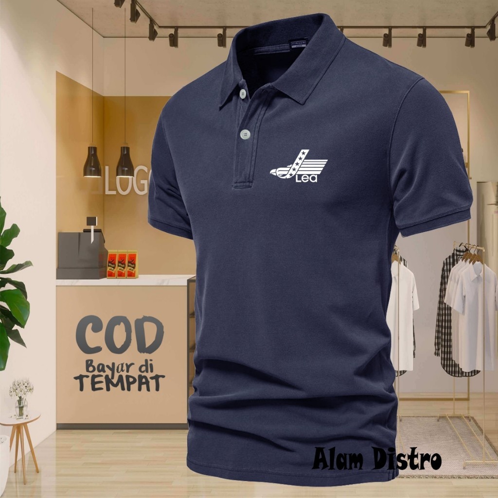 COD T-shrit POLO kerah Lea Text Putih Kaos Kerah Dewasa Shirt / Kaos Wangki Pria Polo / Kaos Seragam