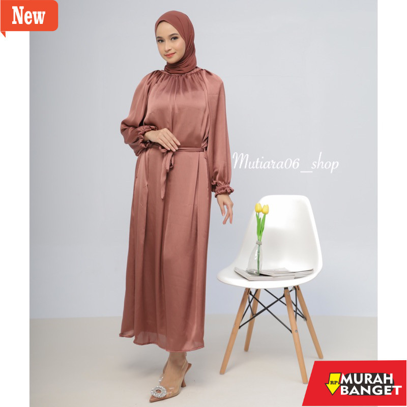 Gamis wanita untuk lebaran- Termurah Dress Shimmer Cradenza Silk Premium/ Gamis Shimmer Silk Lengan 