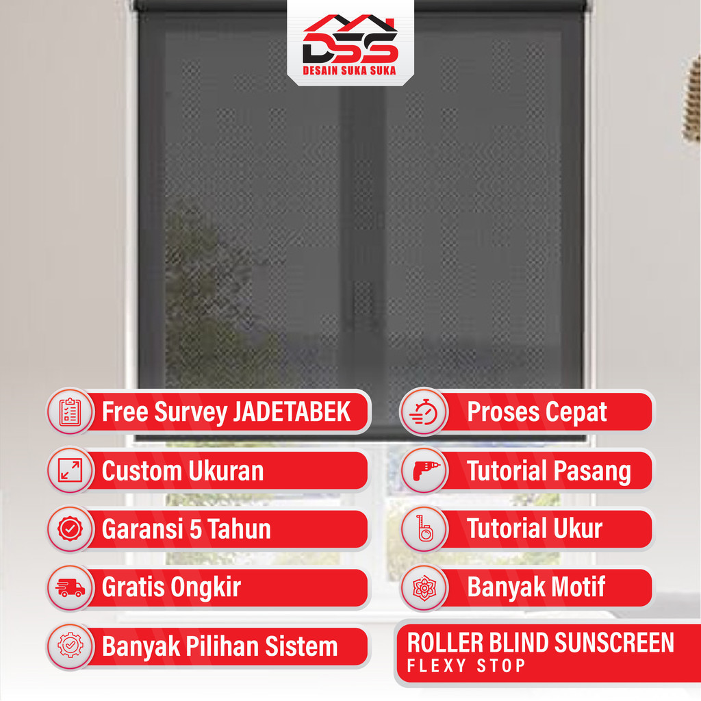 Roller Blind Outdoor Roller Blind Sunscreen Flexy Stop / Pegas Spring System - Tali tengah / Sharp P