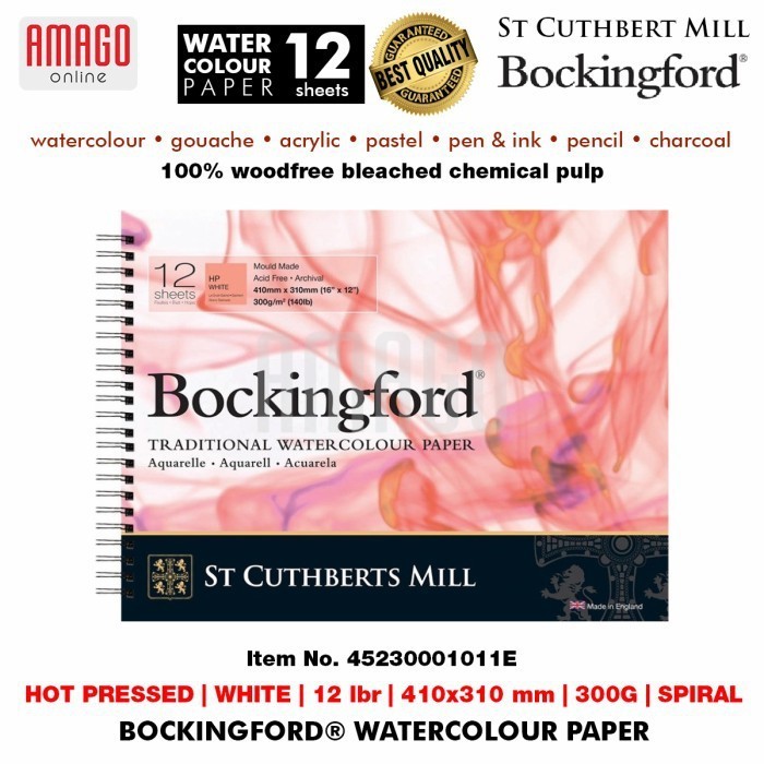 

BOCKINGFORD Watercolour Paper Hot Pressed - Spiral - 12 lbr - 410x310mm - 300g