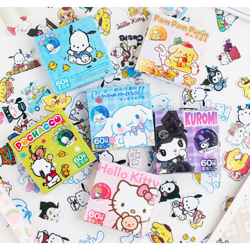 

( 63 PCS ) Stiker Box Lucu Sanrio Melody Kuromi Sinchan Hello Kitty Cinnamoroll Kartun Korea Sticker Momo Muah Dekorasi Buku Handbook Scrapbook