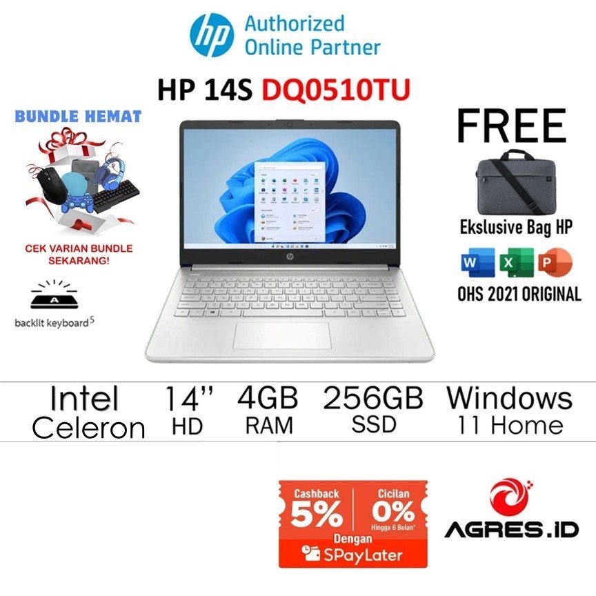 HP Laptop 14s-DQ3110TU/DQ0510TU / INTEL N4500 / RAM 4GB SSD / W11+OHS / 14.0 HD / BLIT / SILVER