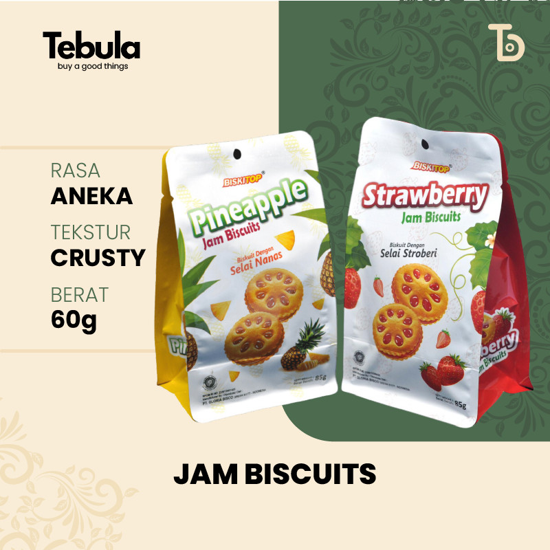 

[ TEBULA ] - BISKITOP JAM BISCUITS 60g Biskuit Kue Kering Anak Dewasa Enak Renyah Biscuit Rasa nanas Strawberry