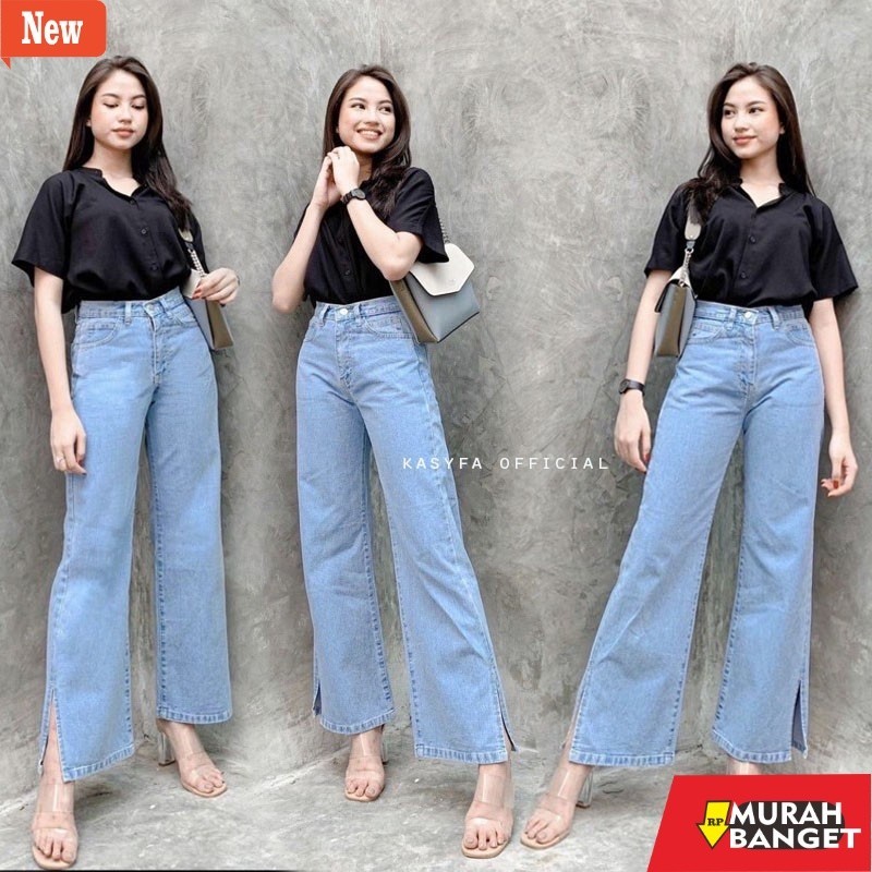 Celana panjang denim wanita- EONNI KULOT JEANS BELAH PREMIUM // KULOT HIGHWAIST JEANS BELAH