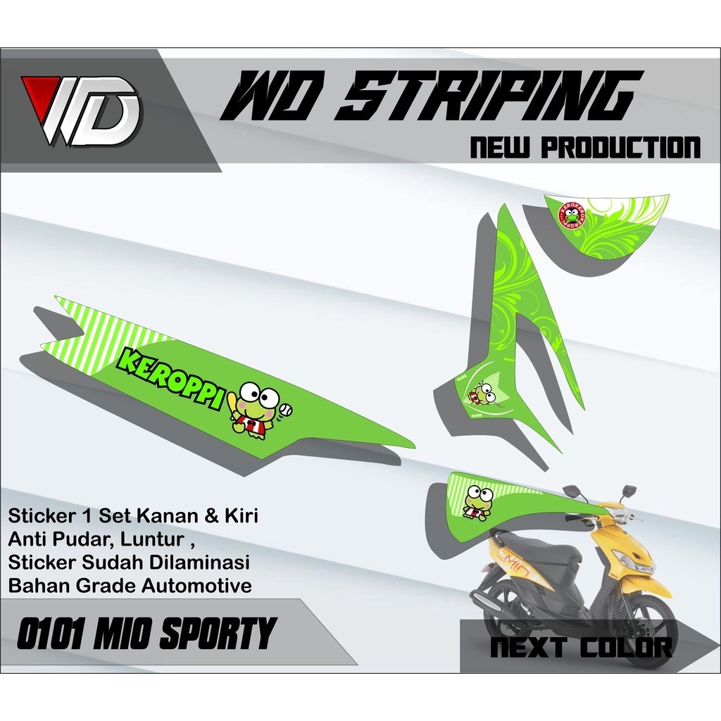 0101 Stiker striping motor yamaha mio sporty list variasi karakter keropi lucu terbaru